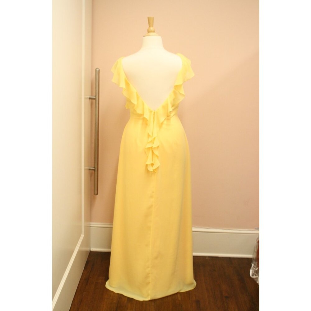Long Yellow Chiffon Bridesmaid Dress with Ruffles and low back Size 16 - Picture 2 of 9